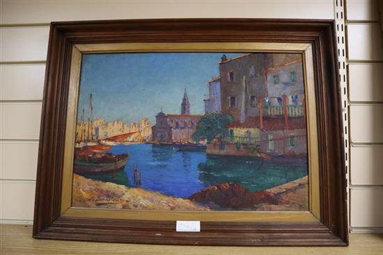 S. Brunel..., oil on panel, Venetian canal scene, signed, 37 x 54cm